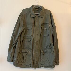 Olive Green Utility Field Jacket XL Tall Military Style Cargo Pockets